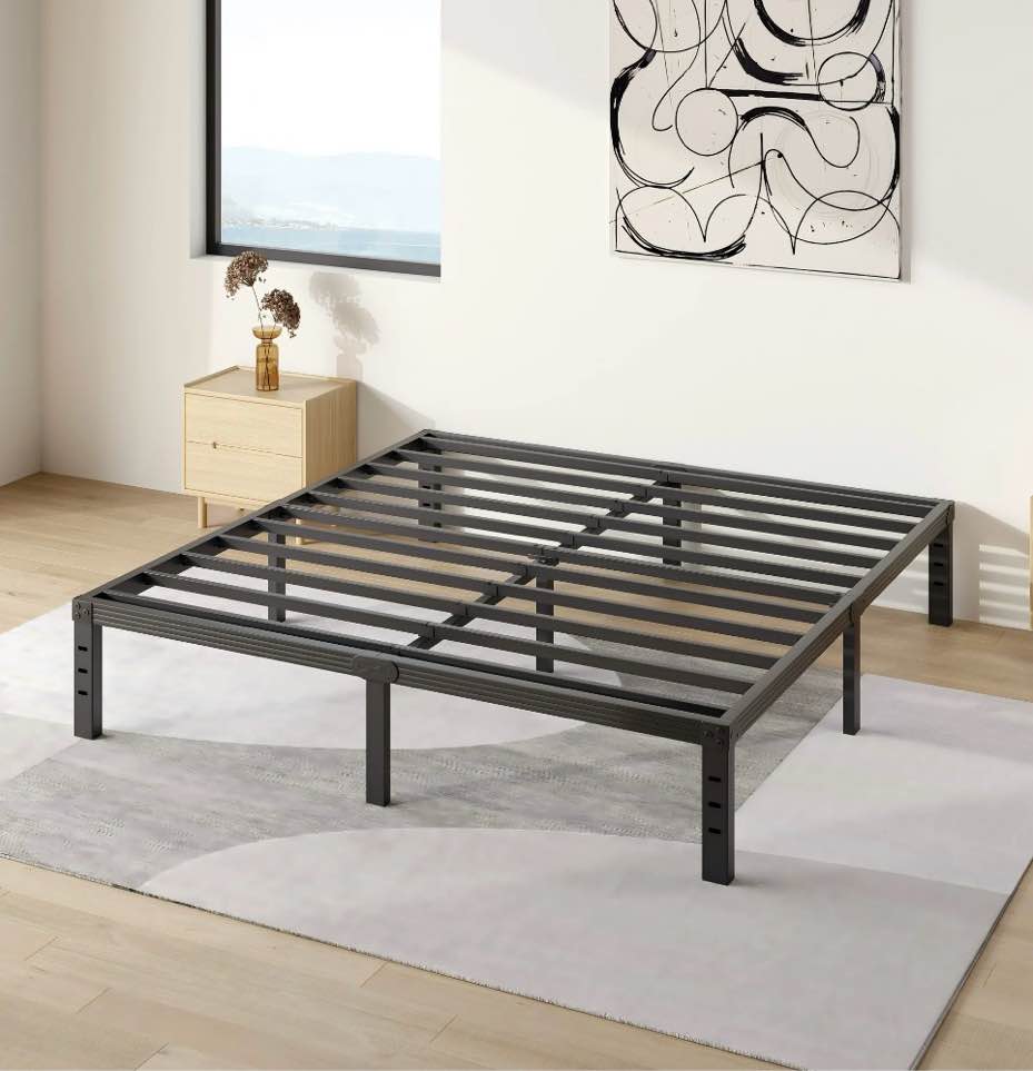 comasach 14 inch king bed frame, easy assembly, no box spring needed, heavy duty metal platform king size, noise free, black