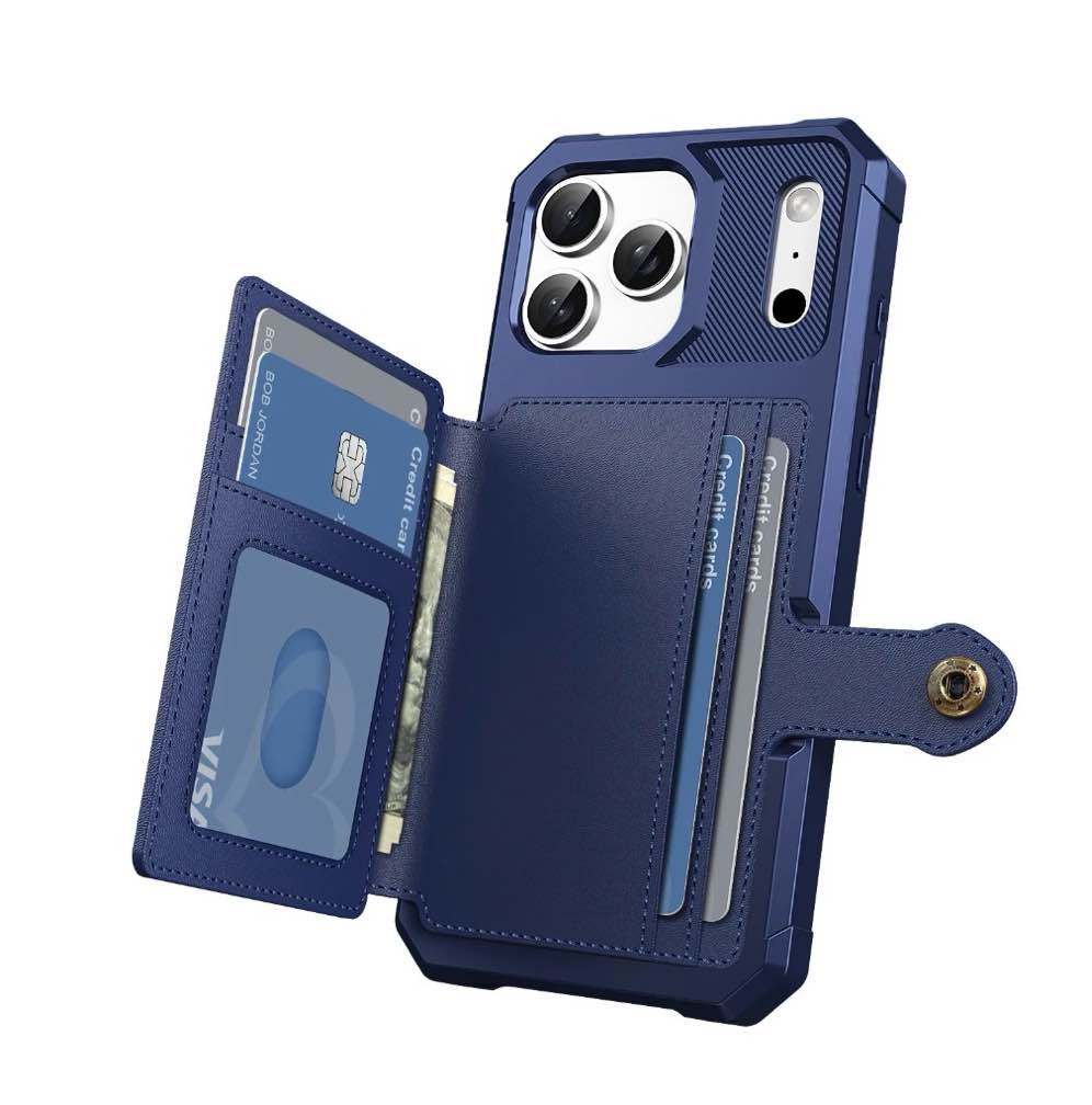 Condition photo showing New/Like New for Dteck for iPhone 17 Pro Max Case with Back Wallet Card Holder, Hybrid Rubber Bumper Shockproof Magnetic Back Flip Case for iPhone 17 Pro Max Wallet Case for Women Men, Blue