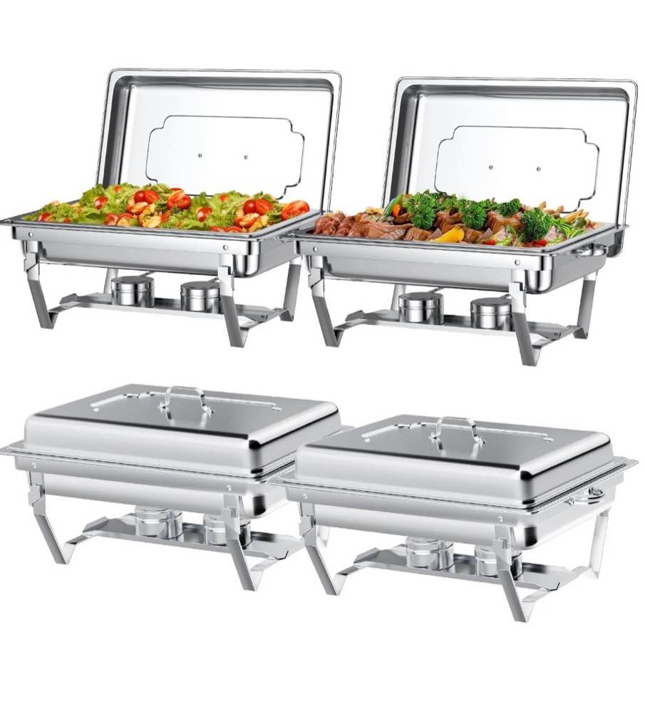 chafing dish buffet set 4 pack: tinana 8qt stainless steel chafing dishes for buffet  chafers and buffet warmers sets for parties  events  wedding  camping  dinner