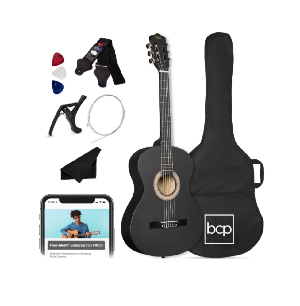 best choice products walmart exclusive 38in beginner acoustic guitar starter kit w/ gig bag  strap  extra strings - walmart black