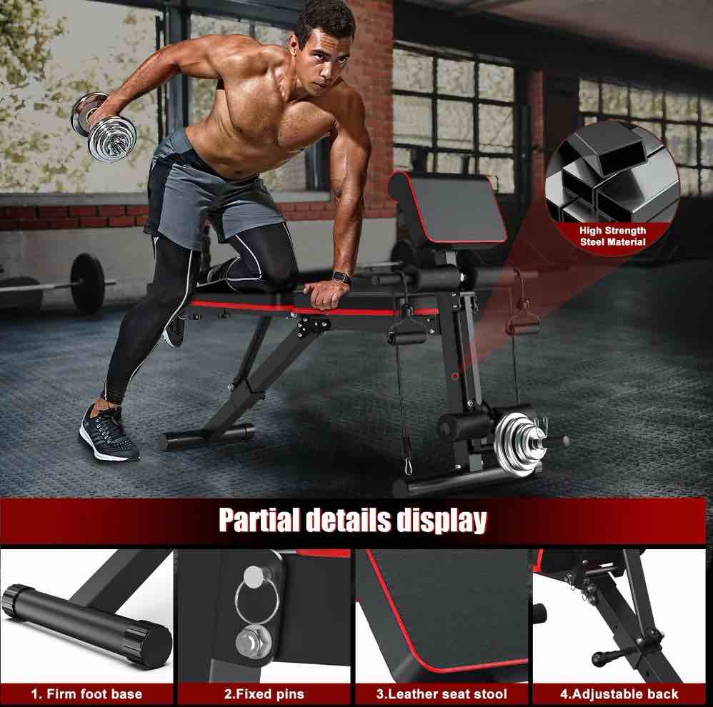 gikpal 7 positions adjustable weight bench with extended headrest and leg extension foldable workout olympic weight bench press for full body strength training maximum weight 770 lbs.