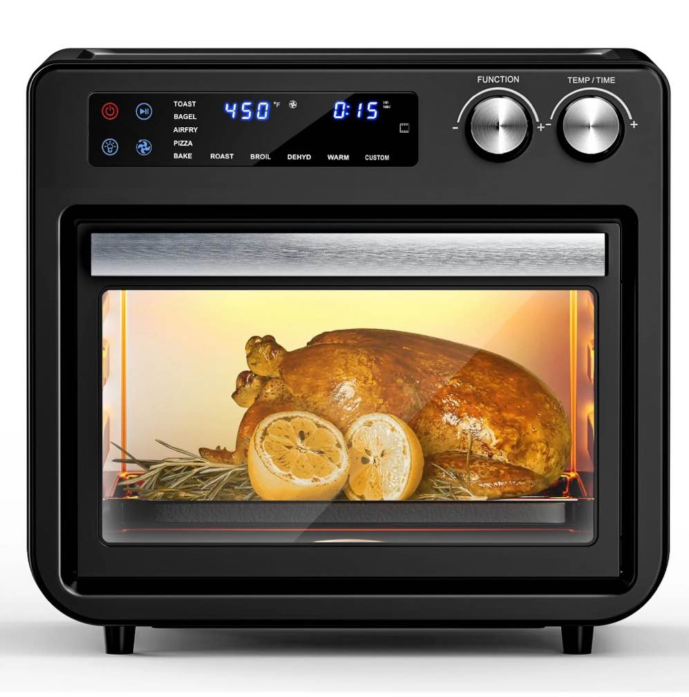 26qt air fryer oven,oil-less digital touchscreen toaster oven with 10-in-1 multi function&custom mode, visible window , 1800w,black