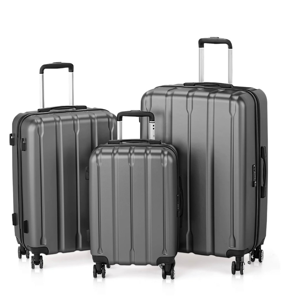 ktaxon 3-piece hardshell luggage set lightweight abs+pc carry on suitcase with tsa lock, 360° spinner wheels dark gray