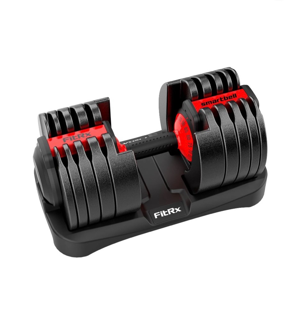 fitrx smartbell xl, 90lb adjustable dumbbell set with quick-select weights for home gym