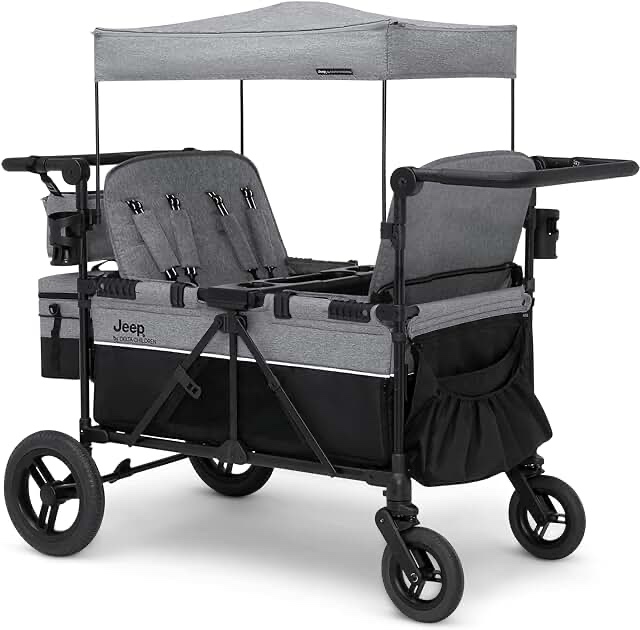 jeep wrangler deluxe 4 seater stroller wagon by delta children - gray