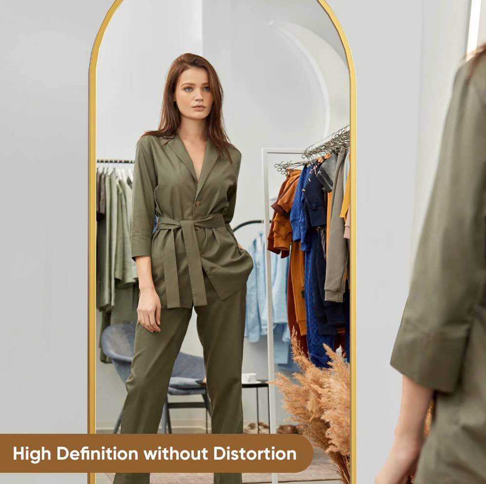 Condition photo showing New/Like New for CONCETTA 71"x26" Arched Full Length Mirror, Full Body Standing Mirror Floor Mirrors, Gold