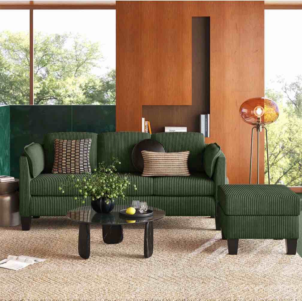 bestier l-shaped sectional couches for living room furniture sets,modular sectional sofa with ottaman storage,high-rebound foam with corduroy fabric,green