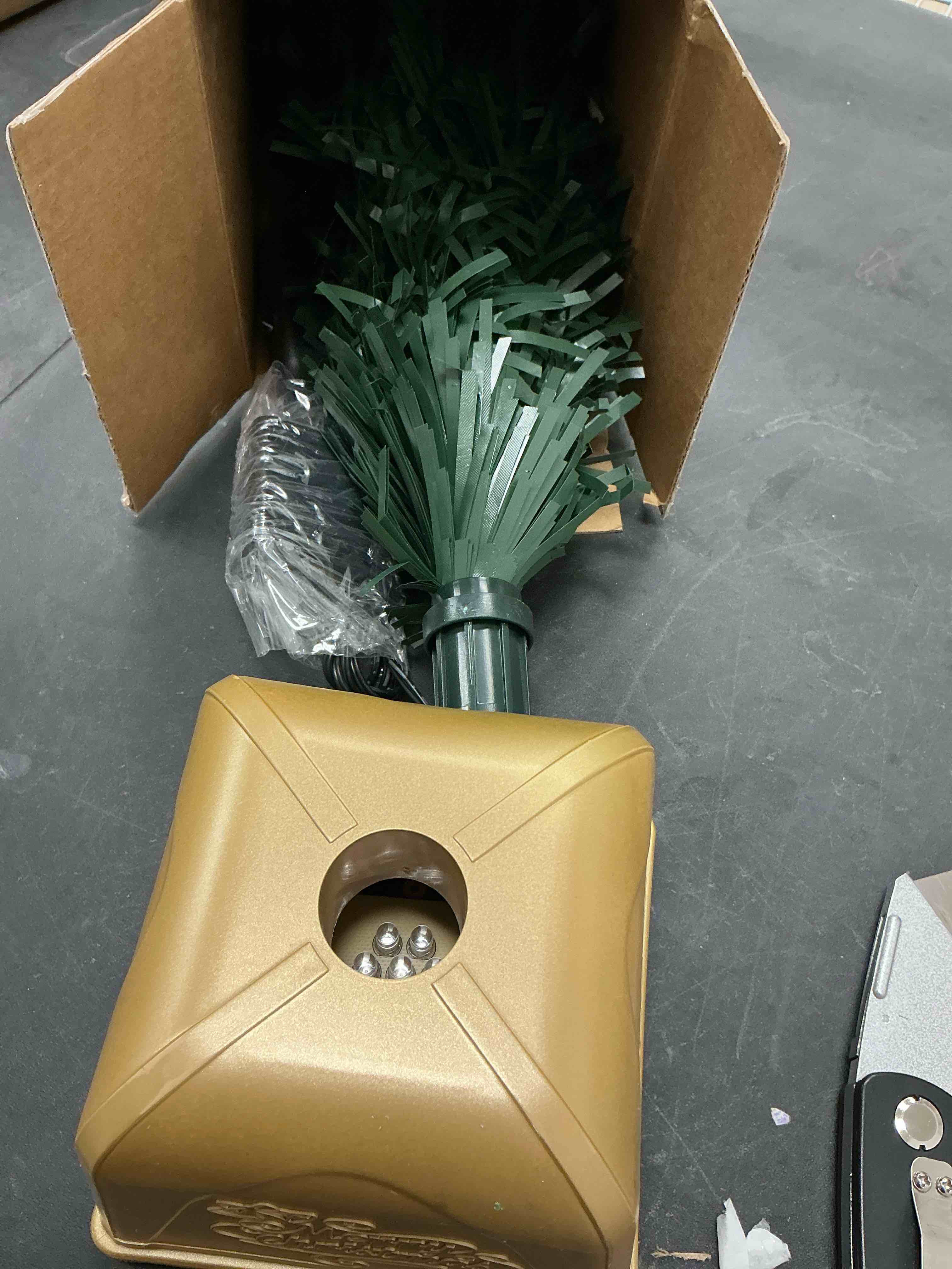 Condition photo showing Good Condition for Pre-lit Mini Christmas Tree, Tabletop Artificial Fiber Optic Christmas Trees with Gold Base -24 Inch … Green