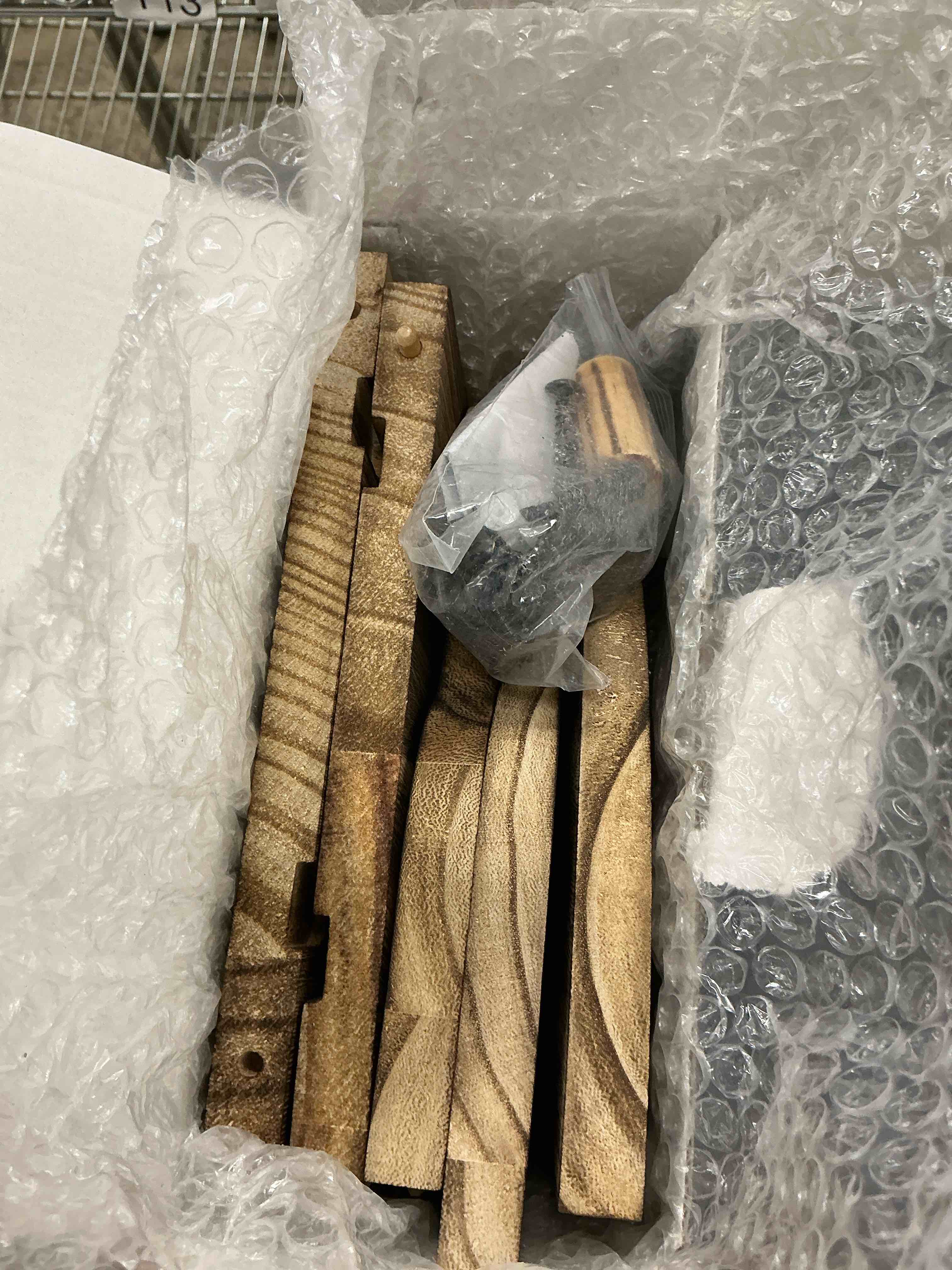 Condition photo showing Good Condition for Meangood Bathroom Corner Shelf Stand, 3 Tier Solid Wood Display Shelf for Narrow Space, Shower Corner Shelf, Plant Stand Nightstand, for Living Room, Bedroom, Home Office, Elegant Carbonized Black