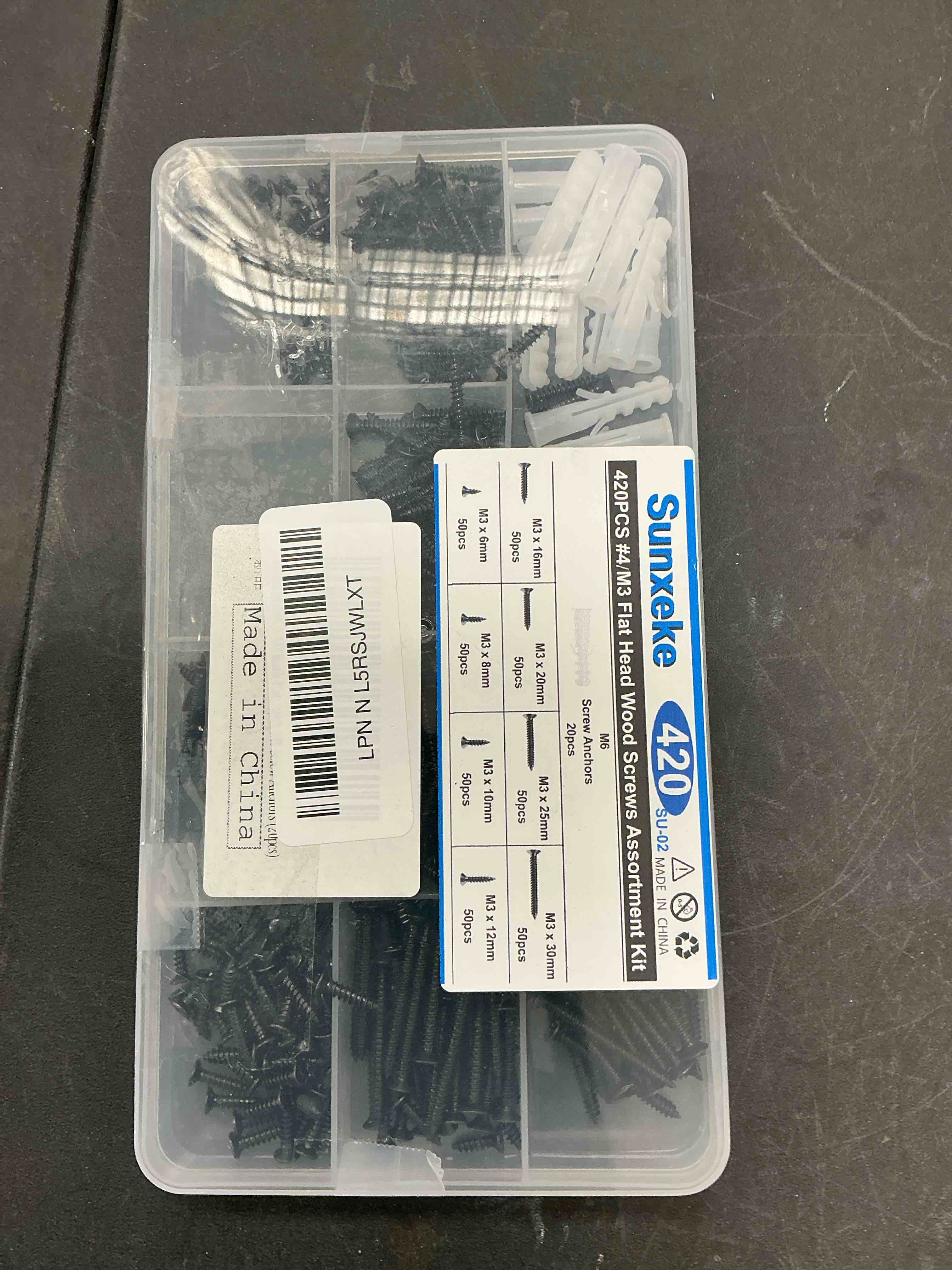 Condition photo showing Good Condition for M3 Small Wood Screws Assortment Kit,Phillips Drive Flat Head Self-Tapping Screws, Black Short Screws Set with 20pcs M6 Screw Anchors