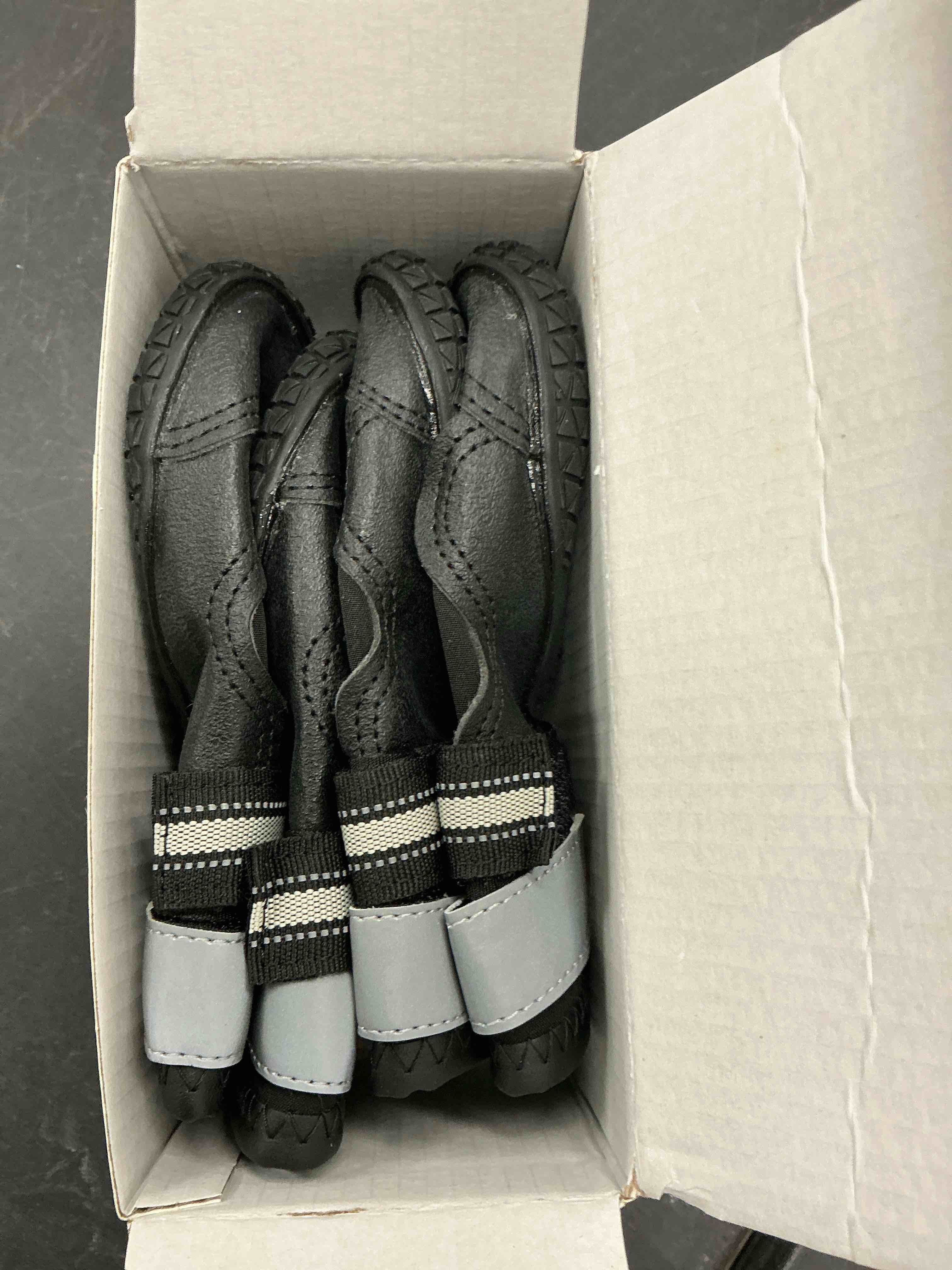 Condition photo showing Good Condition for QUMY Dog Shoes for Large Dogs, Medium Dog Boots & Paw Protectors for Winter Snowy Day, Summer Hot Pavement, Water-Resistant in Rainy Weather, Outdoor Walking, Indoor Hardfloors Skid-Resistant Sole Black Size 7: 2.8''x3.2"(W*L) (Pack of 4)