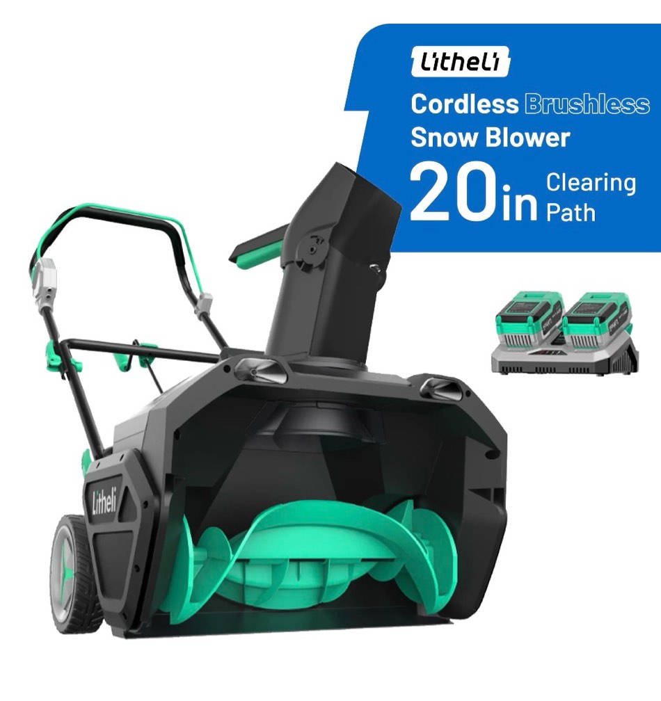 Litheli Cordless Snow Blower 2X20V (40V) 20 Inch Snow Thrower with Brushless Motor Electric Snow Removal Machine 2X4.0Ah Battery & Charger Single-Stage