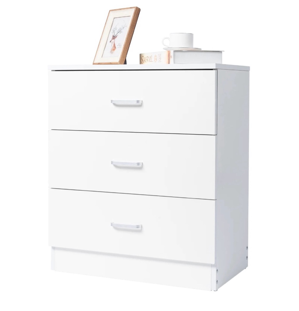 Ktaxon 3-Drawer Dresser Pure White with Metal Handles Bedside Night Stand Bedroom White