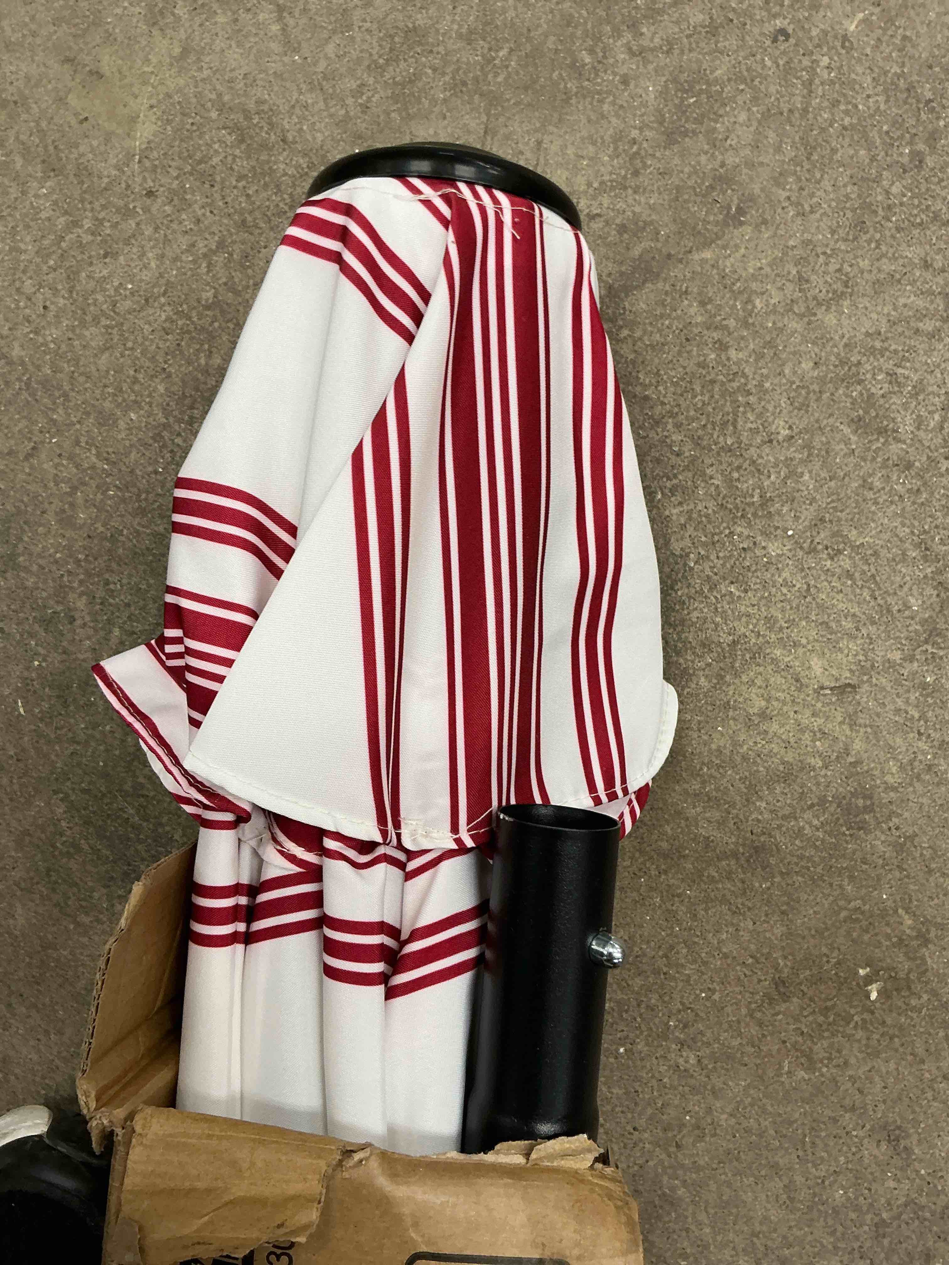 Condition photo showing Good Condition for Best Choice Products 10ft Outdoor Steel Market Patio Umbrella w/ Crank  Tilt Push Button  6 Ribs - Striped Burgundy