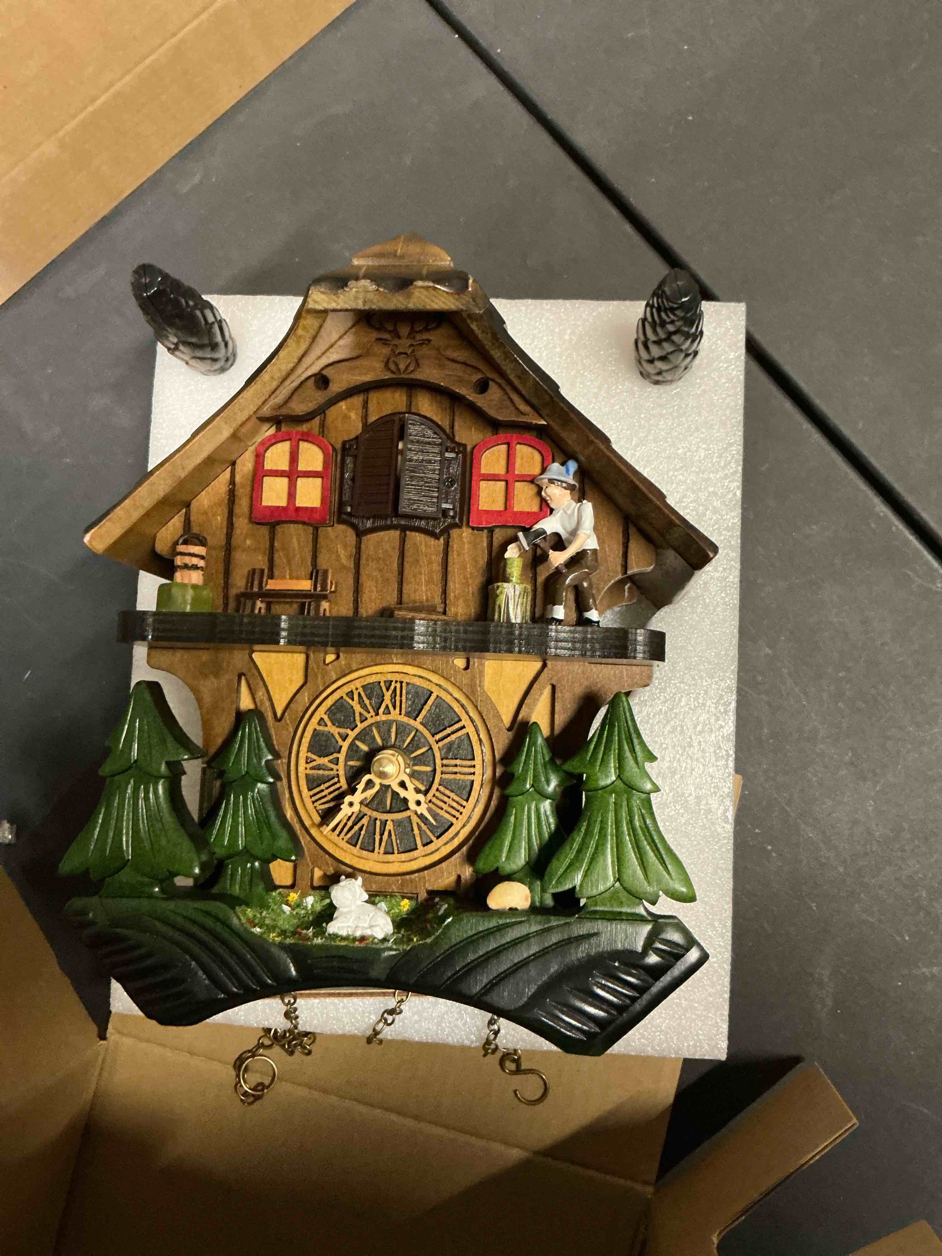 Condition photo showing New/Like New for Cuckoo Clock, Germany Black Forest Style Wooden Pendulum Quartz Wall Clock, Volume Control, Night Silent, Gift Package, Professional Service