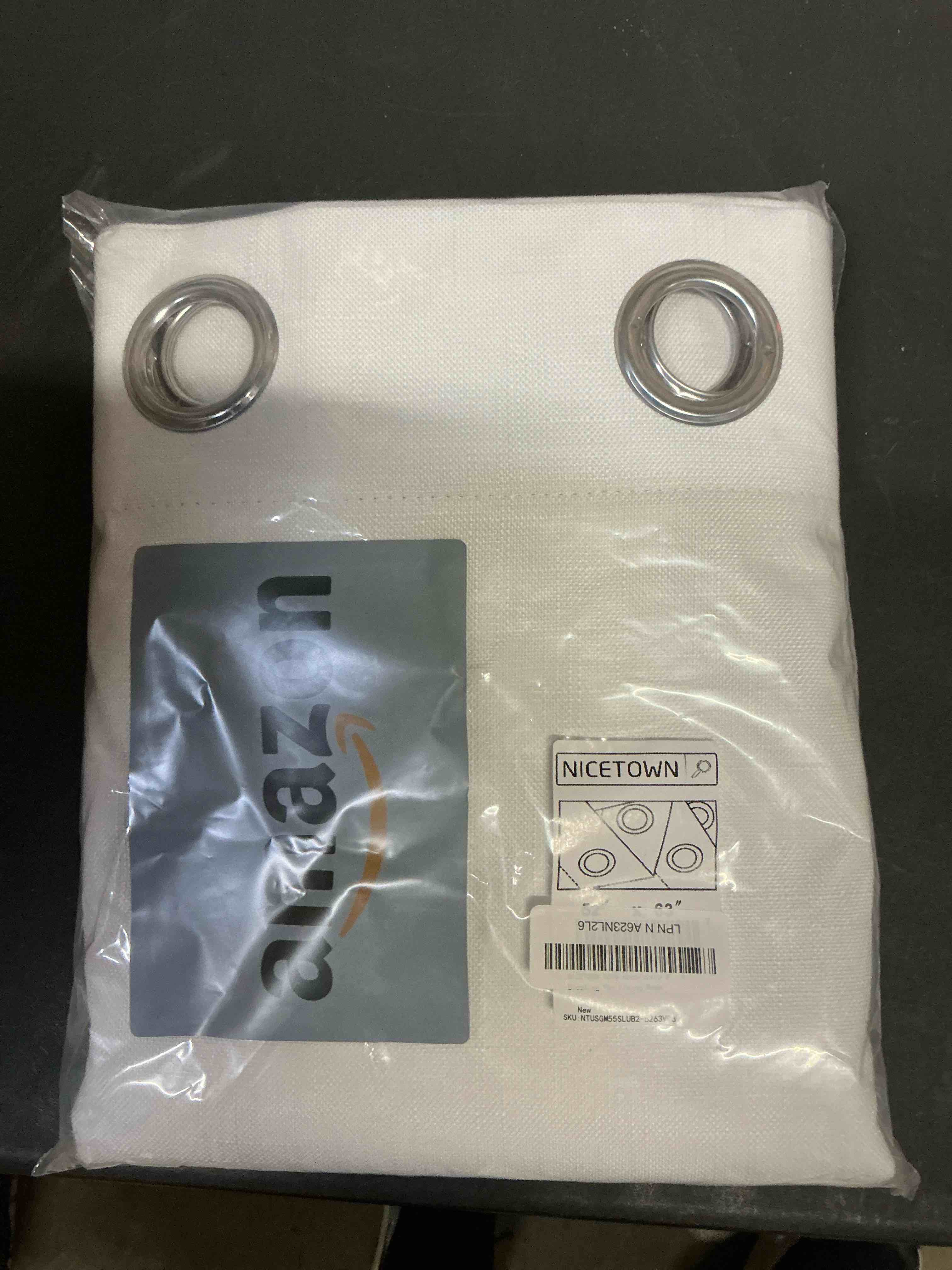 Condition photo showing New/Like New for NICETOWN 100% Absolutely Blackout Linen Curtains with Thermal Insulated White Liner, White, 52" W x 63" L, Set of 2, Vintage Linen Textured Privacy Window Treatment Light Blocking for Living Room 52"W x 63"L (Pack of 2) White