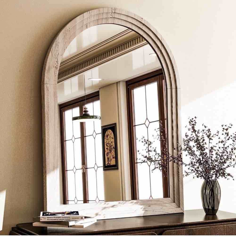 BEAUTYPEAK 36"x 24" Arched Bathroom Mirror Wall Mirror Wooden Frame,White