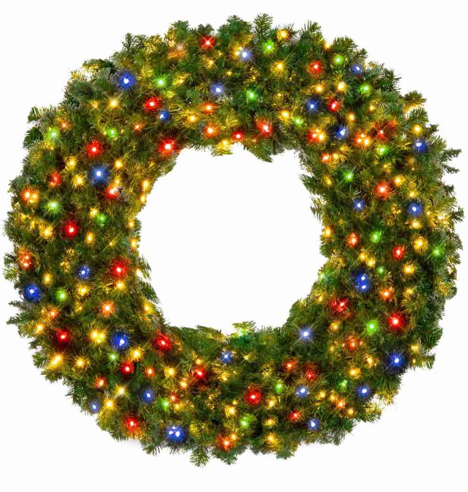 best choice products 48in artificial pre-lit fir christmas wreath decoration w/ 200 multicolor lights  714 tips