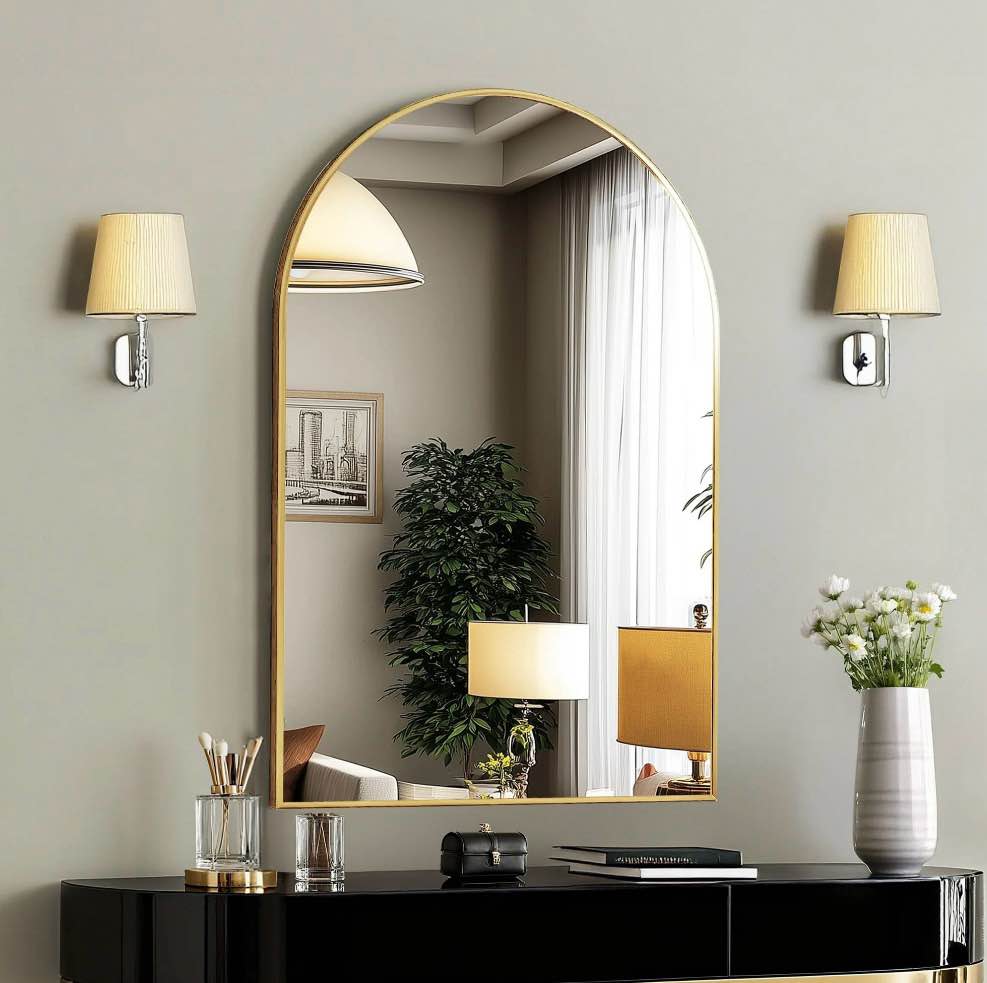 edx 20 x30 arched bathroom mirror wall mounted mirror with aluminum alloy frame bathroom mirror for living room bedroom bathroom and entryway gold
