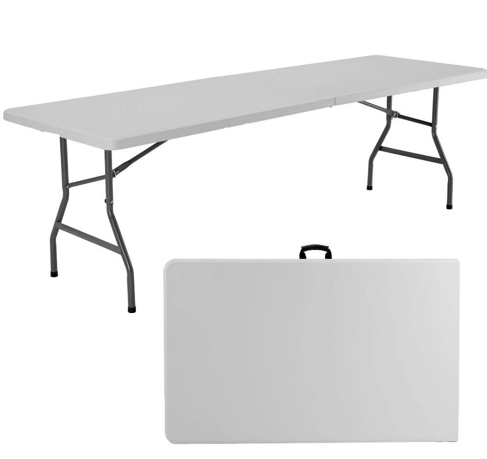 edx Folding Table, Outdoor Indoor Heavy Duty Portable with Carrying Handle for Camping, White,29.92"W x 94.49"D x 29.13"H