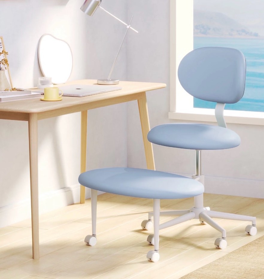 Pinmoco Swivel Armless Sherpa ADHD Chair for Adults & Kids, Ergonomic Wide Seat Cross Legged Office Chair, Criss Cross Chair with Wheels, Blue