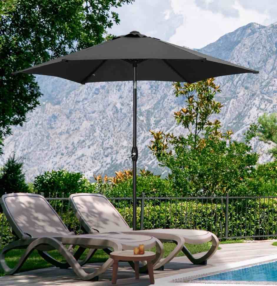 Autlaycil 9ft Outdoor Patio Umbrella, Durable Ribs with Tilt and Crank for Table, Garden, Poolside - Black