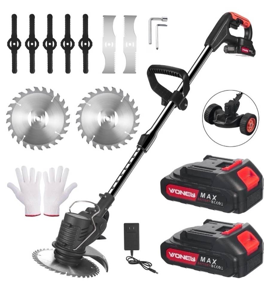 cordless electric weed wacker string trimmer  1880w weed wacker lawn grass edger tool electric brush cutter with 3 types blades and adjustable handle