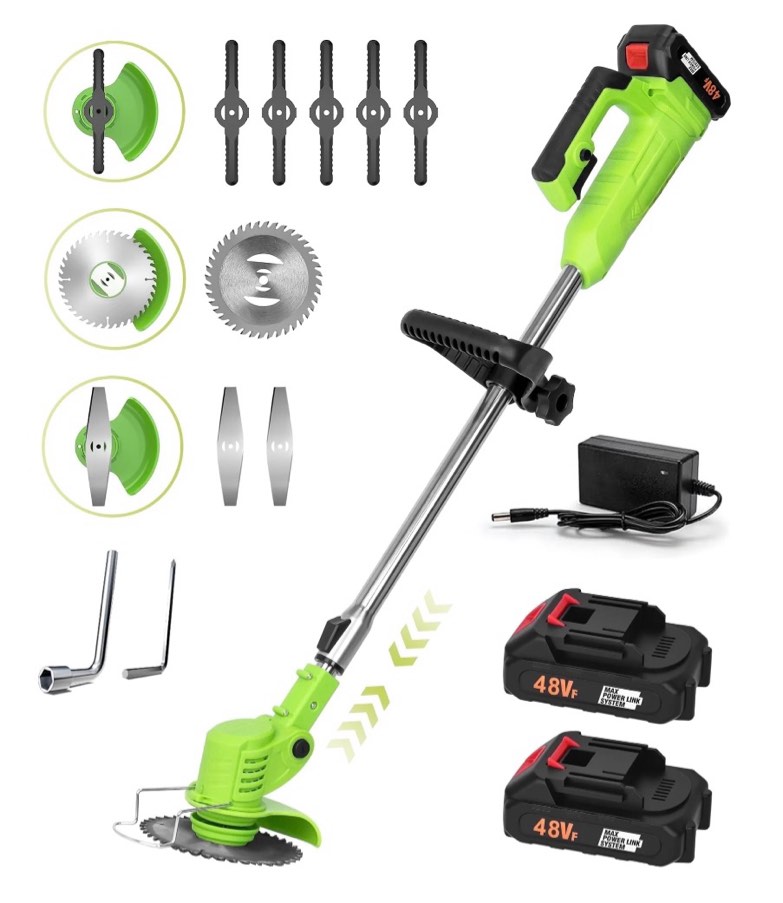 yahhu cordless string trimmer battery powered 21v - trimmer, edger, and mower with multiple blades for garden (( tool only 