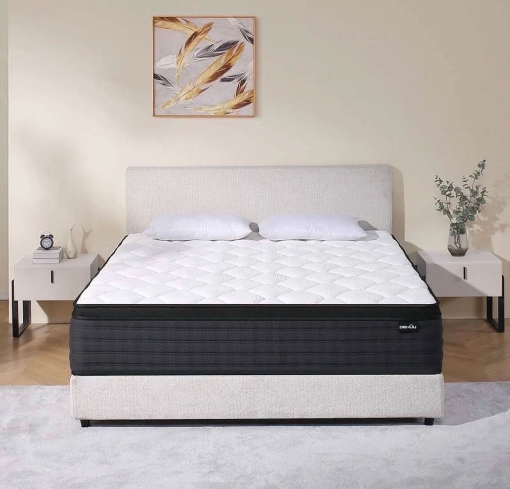 dehiju queen size mattress, 10 inch hybrid memory foam queen mattress in a box, pressure relief, medium firm, certipur-us