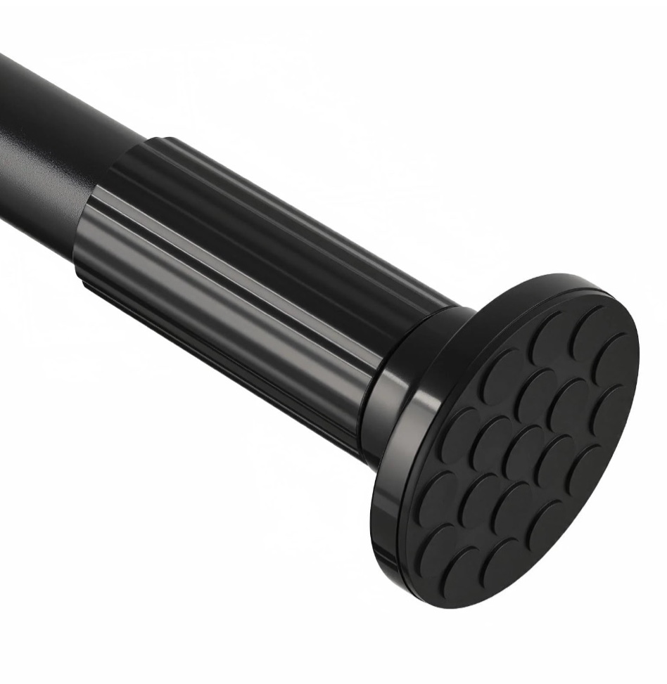 spokki tension curtain rod, 51-128 inches adjustable closet tension rod rust-free no drilling shower curtain rod, anti-slip spring steel rod for bathroom black