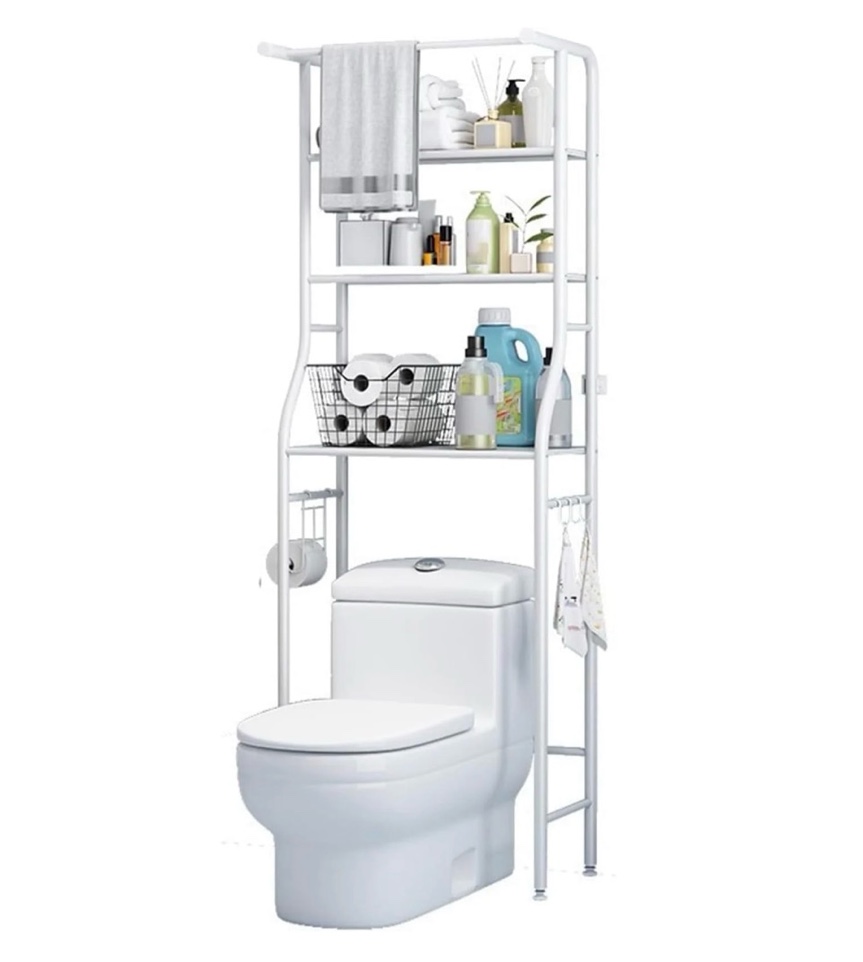 susuzi over the toilet storage rack 3-tier bathroom organizer shelf metal bath shelves freestanding above toilet stand for bathroom laundry, white