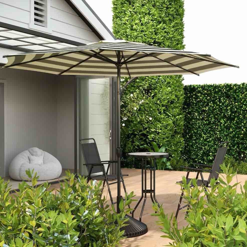 abba patio 9ft outdoor patio umbrella push button tilt and crank 8 ribs black & cream stripe
