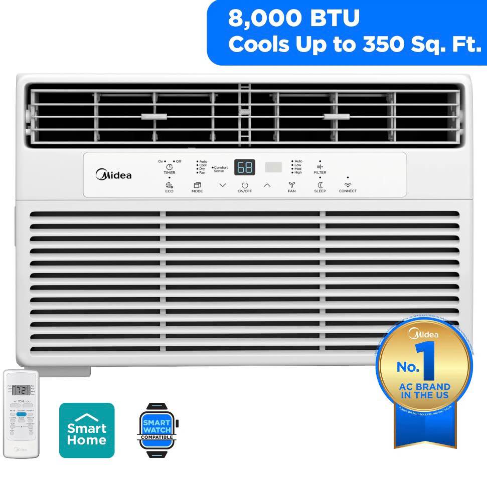 midea 5 000 btu window air conditioner  150 sq. ft.  white  new