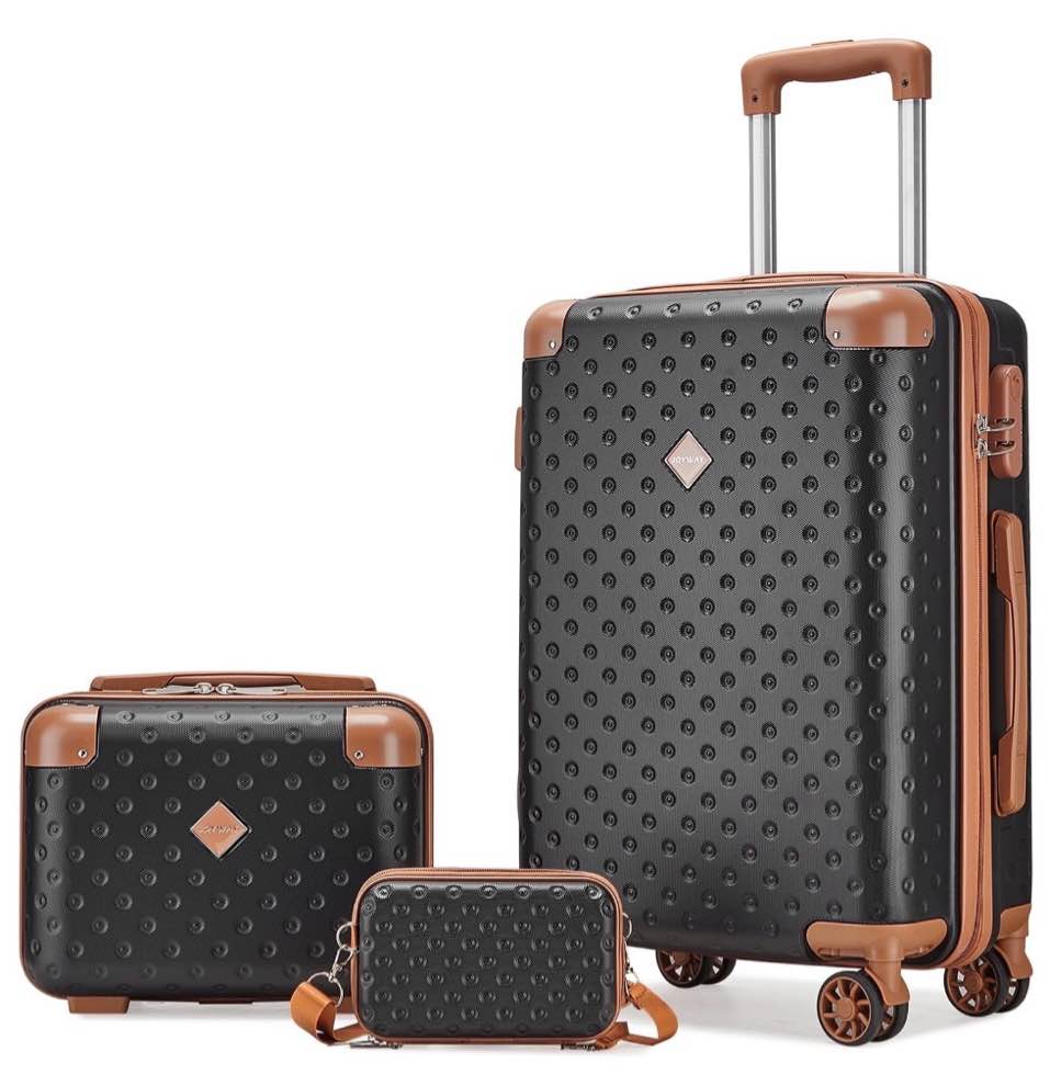 joyway 3 piece luggage set with spinner wheels carry-on suitcase makeup case and crossbody bag