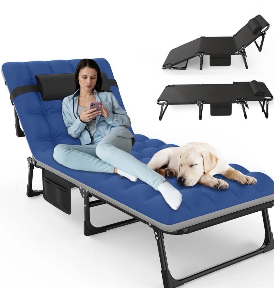 gvdv portable folding camping cot with mattress, 29" wide multi-position folding chaise lounge chair, oversized folding bed sleep cot for outdoor, home, office