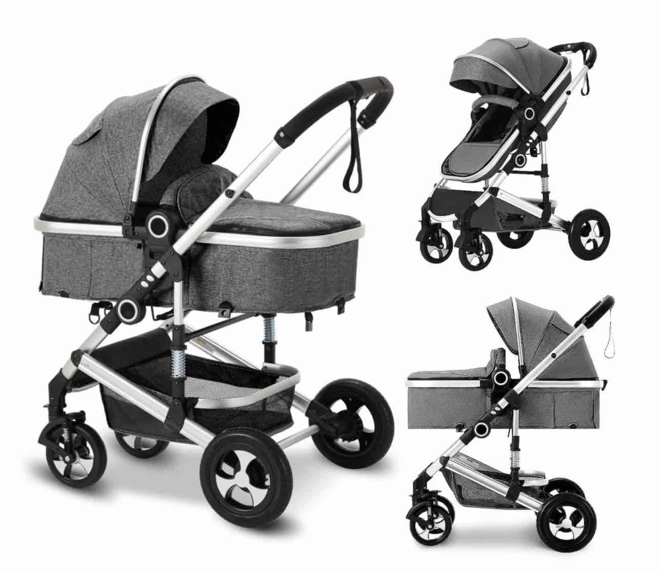 aileekiss 2 in 1 convertible baby stroller  unisex folding infant newborn bassinet pram  dark grey