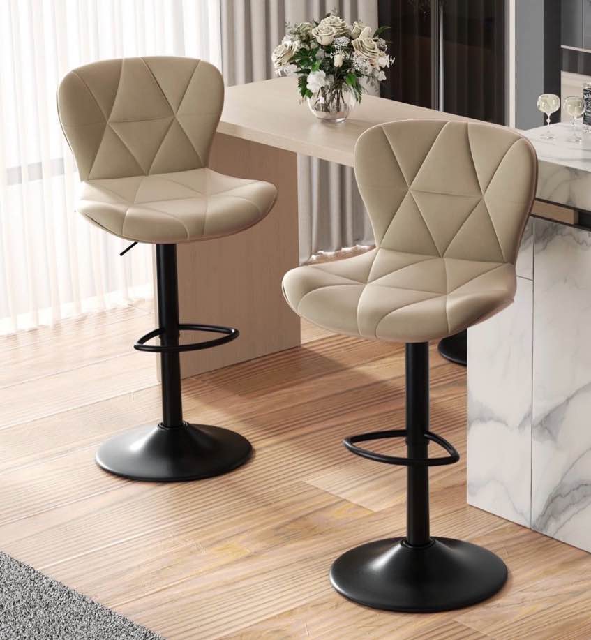 hawsaiy modern bar stools set of 2, adjustable faux leather upholstered swivel bar stools, counter height bar chairs with back for kitchen island, khaki