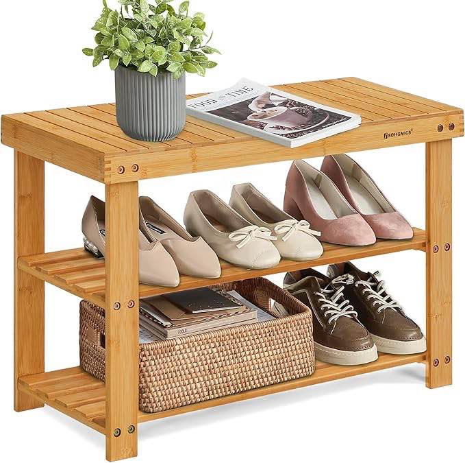 bamboo 3-tier shoe bench