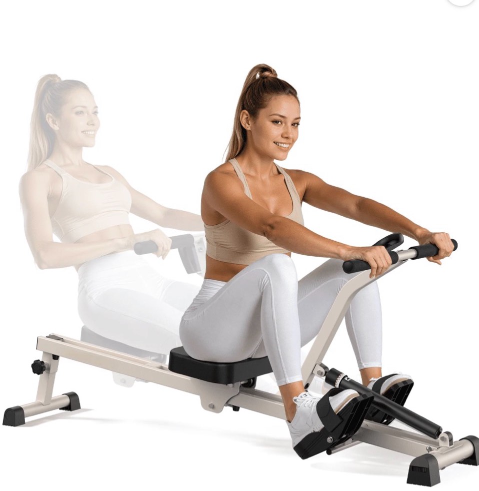 upgo rowing machine rower for home cardio workouts, 12 adjustable resistance, includes digital monitor and comfortable seat cushion