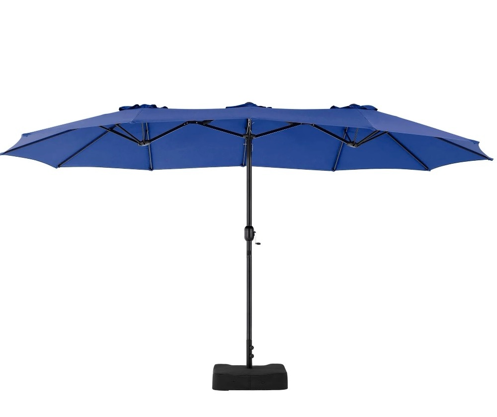 edx 15ft patio umbrellas (base included), large outdoor double-sided rectangle market umbrella with stand for poolside, lawn, and backyard, navy blue