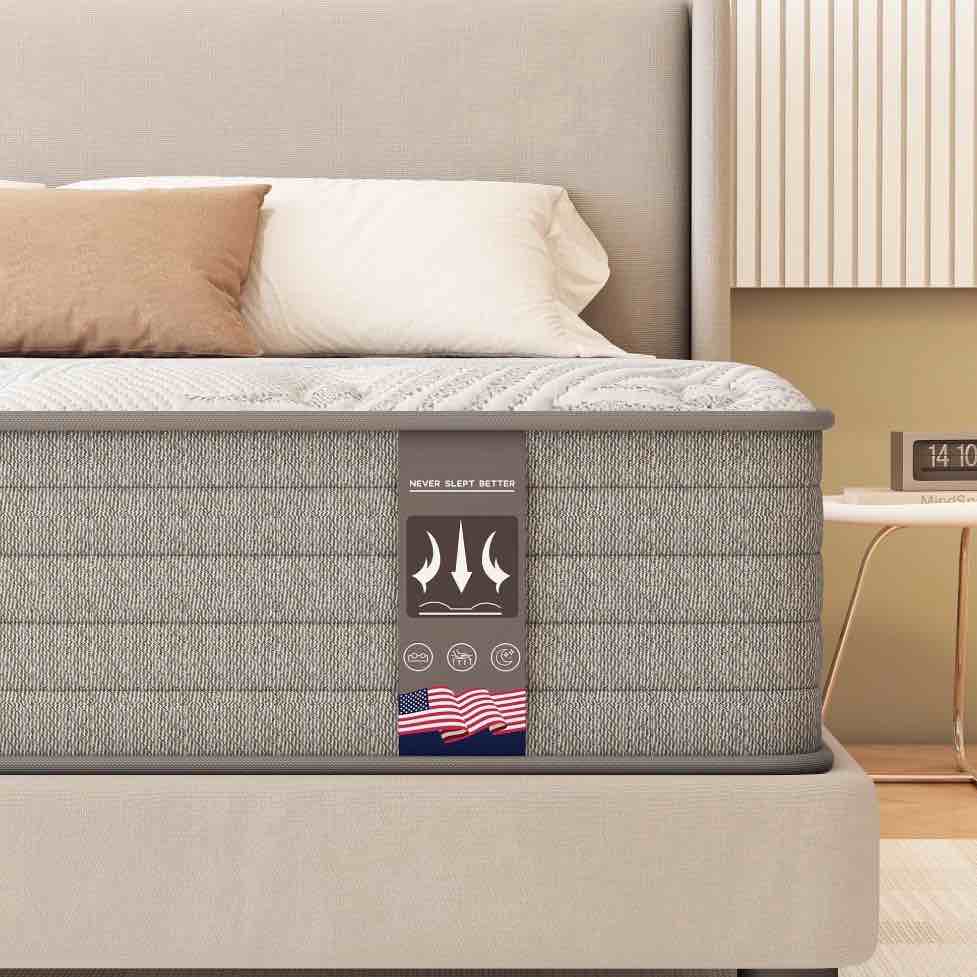 kow mattress queen 12 inch hybrid mattress in a box, upgrade 7-zone support