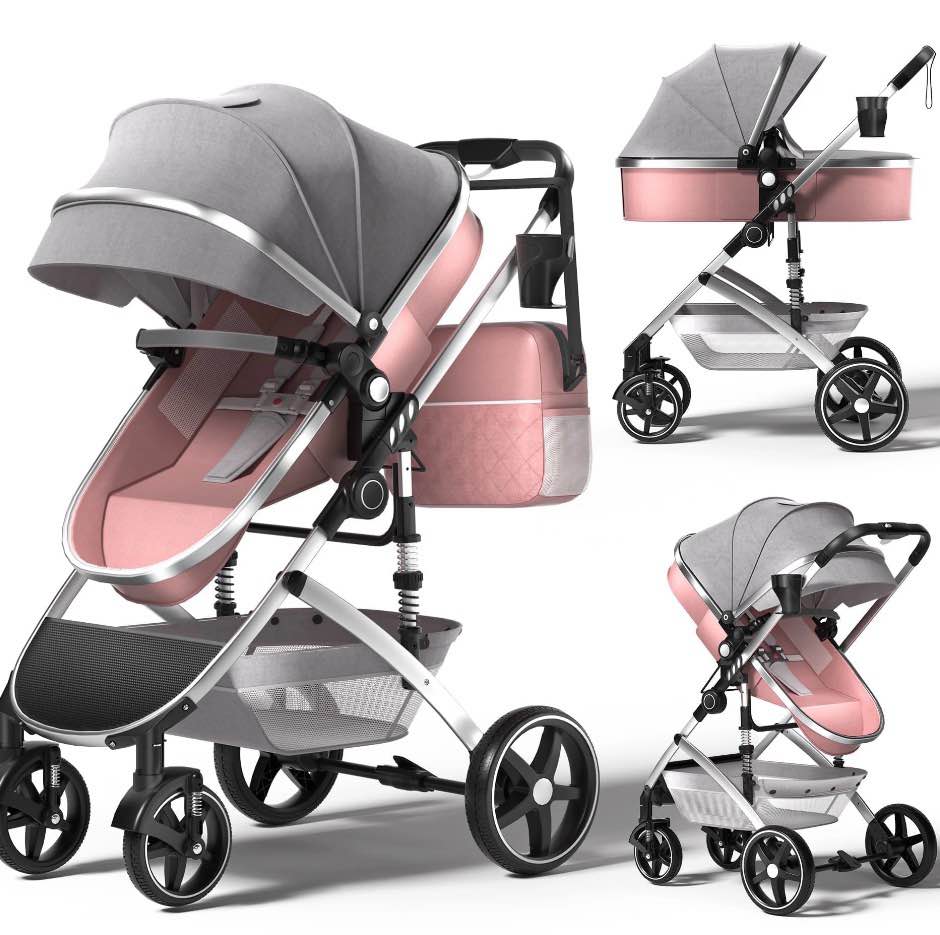 babyeap 2 in 1 baby stroller, foldable lightweight carriage reversible bassinet pram for toddler, travel stroller with cup holder, storage bag, pink