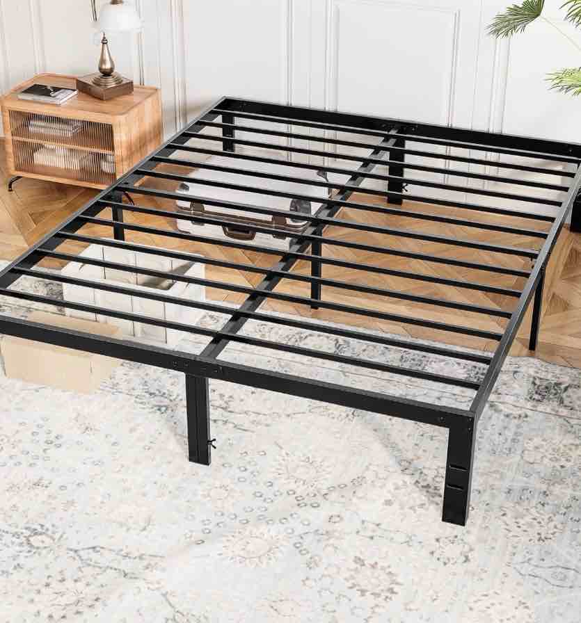 concetta 14" queen bed frame, heavy duty metal bed frame with underbed storage, no box spring required