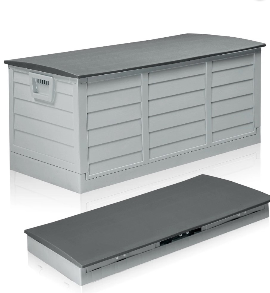ktaxon collapsible 80gal outdoor garden plastic storage deck box easy set up,space saving,new generation of upgraded storage container,gray