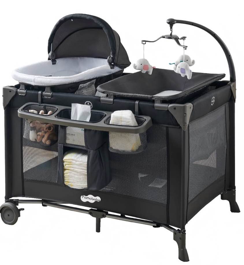 pamo babe 4-in-1 baby playard with bassinet & changing table for newborn