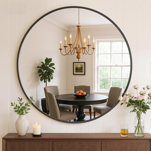 edx 24 wall round mirror with crystal clear reflection convenient hanging hooks and premium aluminum alloy construction black