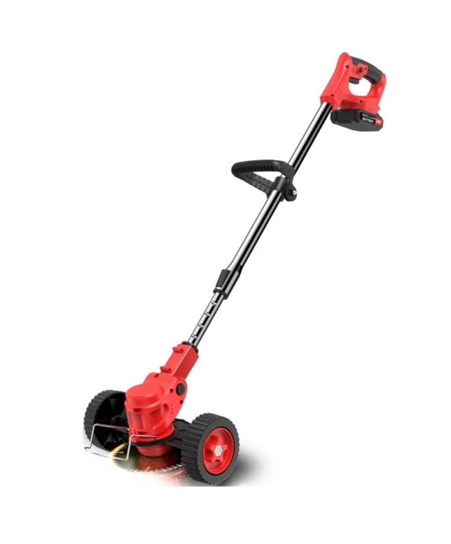 TNTANTS Electric Weed Wacker  Cordless String Trimmer with Wheels  2Pcs 24V Batteries  3 Types of Blades  Adjustable Length  Weed Eater Grass Trimmer/Edger/Brush Cutter for Lawn Yard Garden (Red)