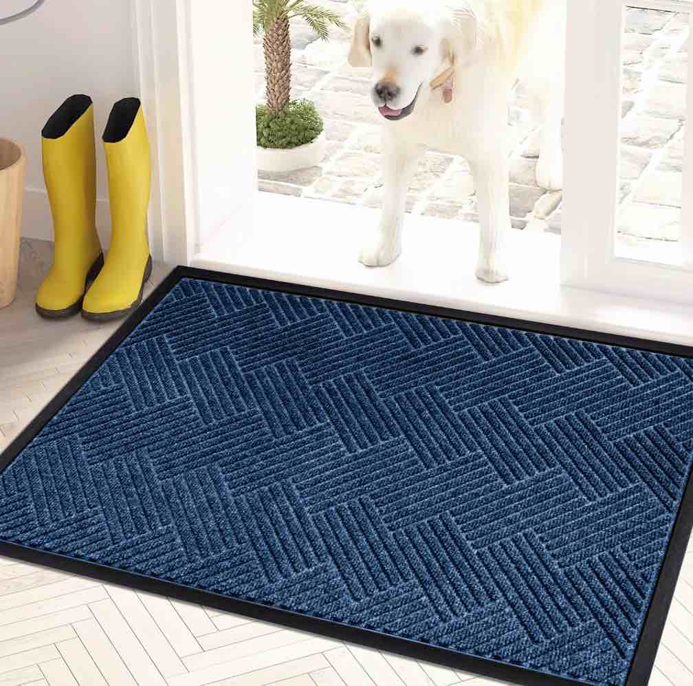 Sanmadrola Front Door Mat Indoor and Outdoor Welcome Mat Rubber Backing Entrance Mat Easy Clean Patio Mat Heavy Duty Entryway Doormat for Front Back Doors  Laundry Rooms  Mudrooms 24  x47.2   Blue