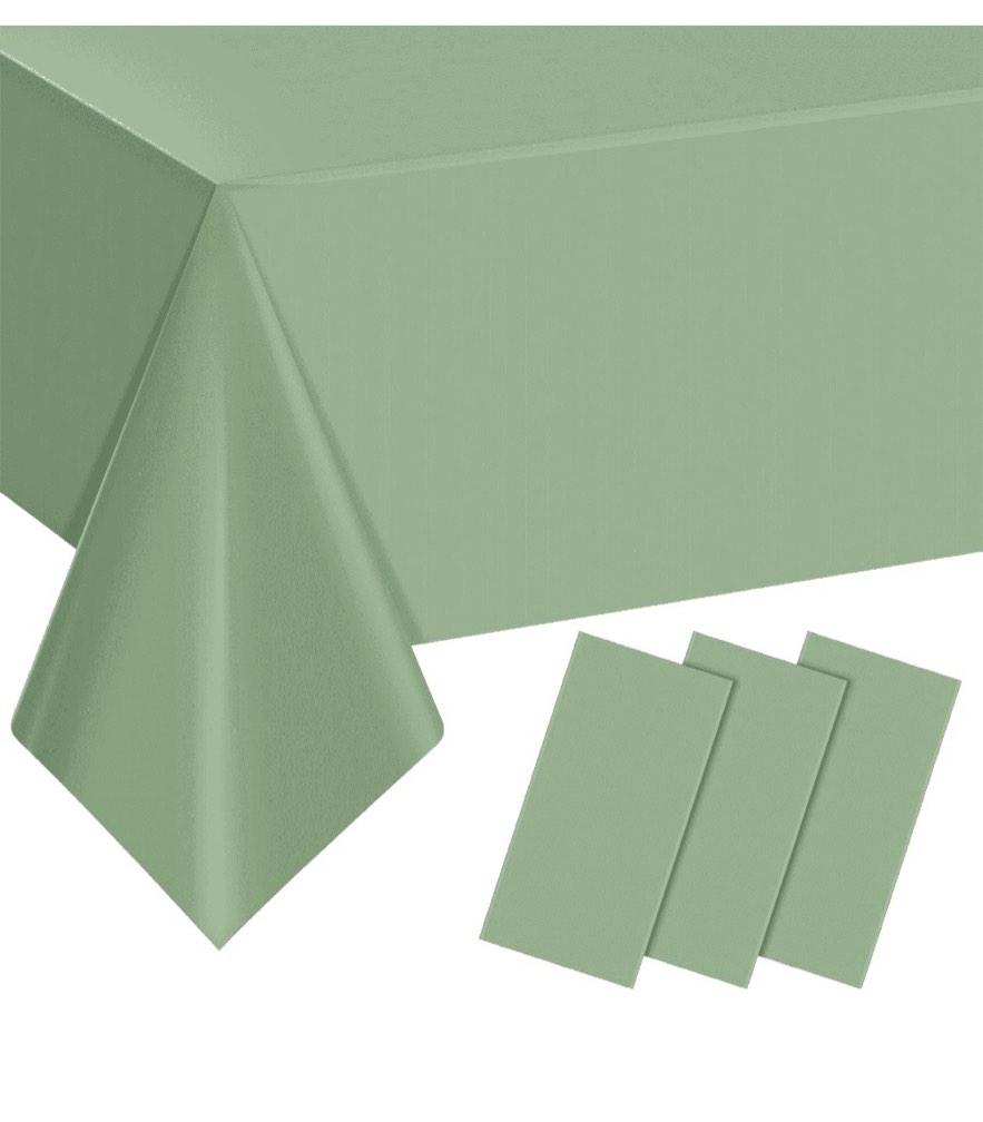 FBASport Sage Green Plastic Tablecloths for Rectangle Tables, Light Green Disposable Tablecloth, Waterproof Sage Green Table Cover for Birthday Bridal Wedding Baby Shower Party Decorations