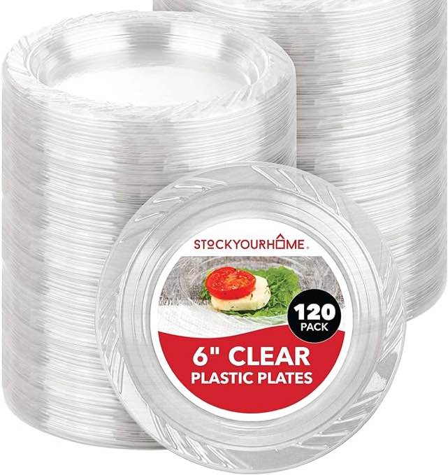 Clear Plastic Dessert Plates (120 Pack) - Disposable Clear Plates for Dessert & Appetizers - Crystal Clear Small Plates for Parties & Catering - 6-inch Clear Plastic Party Plates - Stock Your Home